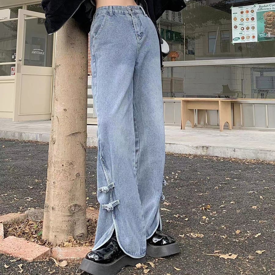 チャイナボタンデニムパンツ ピグメントカーゴパンツ パンツ韓国[品番  