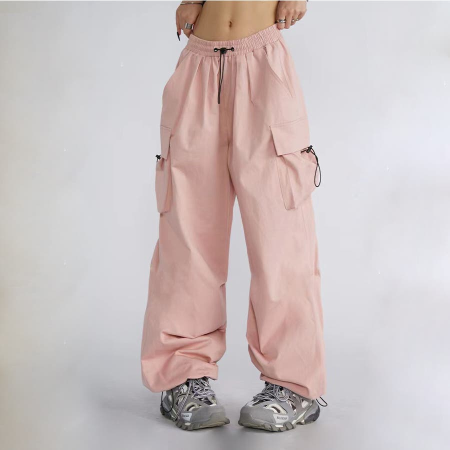 ワイドテーパード 裾ドローコード タックミリタリーカーゴパンツ[品番