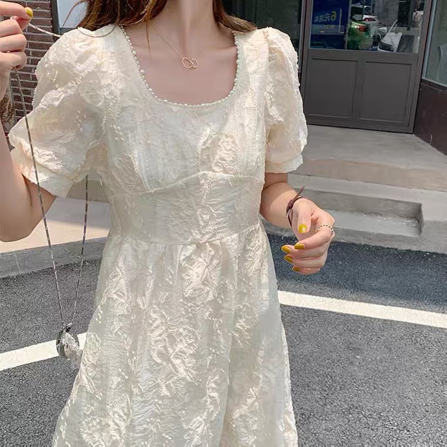 レトロ花柄ワンピース フレア レーストリム 半袖 韓国系 g2069 レースカラーレトロワンピース﻿﻿ 6054 - 韓国ファッション通販