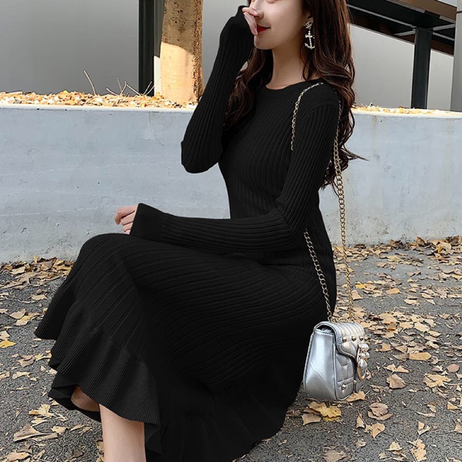 ニットワンピース 韓国ファッション 秋服[品番：SHNW0008072