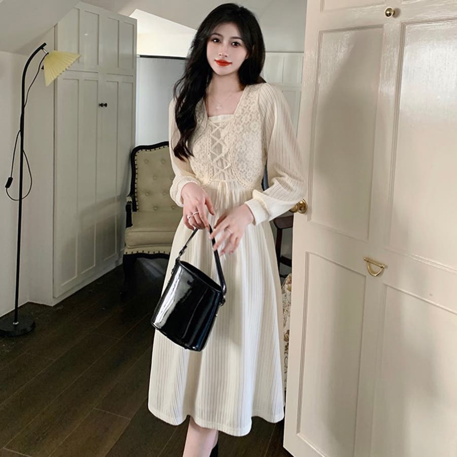 パーティードレス シアー レース ワンピース S-L 韓国 7-308 GIRL DRESS FOR NOW パーティードレス ロング 40代 結婚式 10代