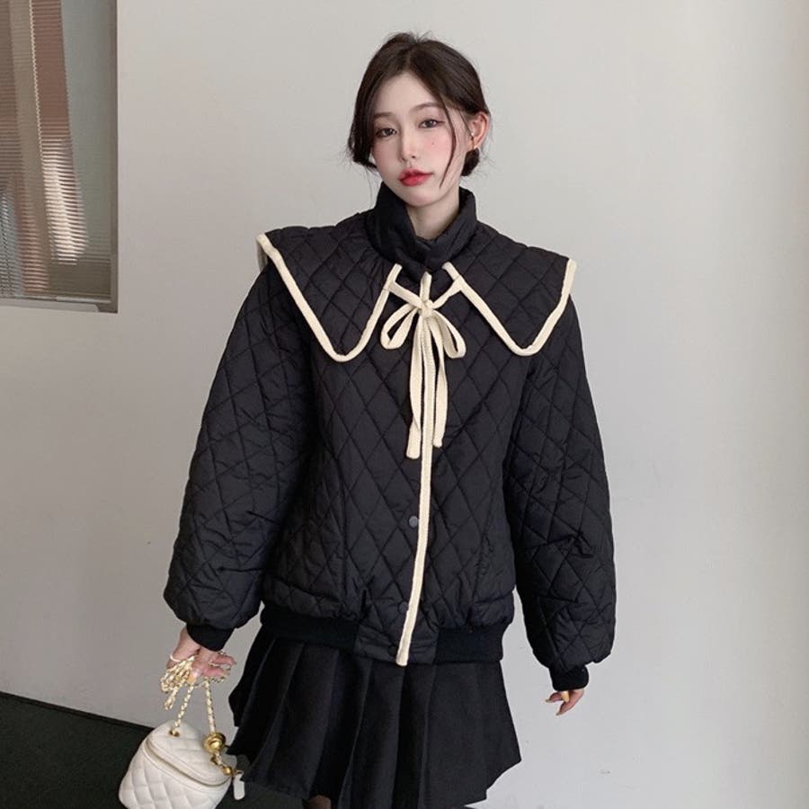 ビックカラーキルティングコート 韓国ファッション 大きい襟[品番
