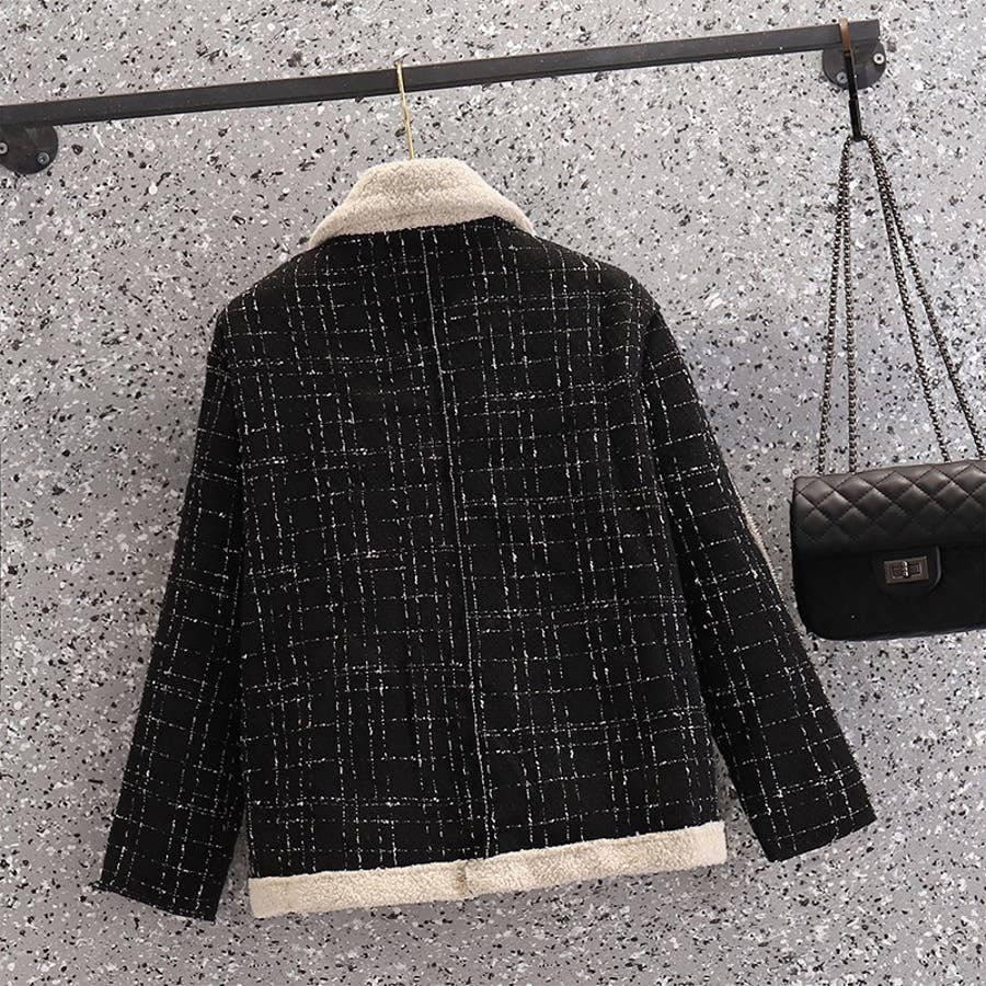【ブラック】ツイードボアジャケット 韓国ファッション 冬コート ...