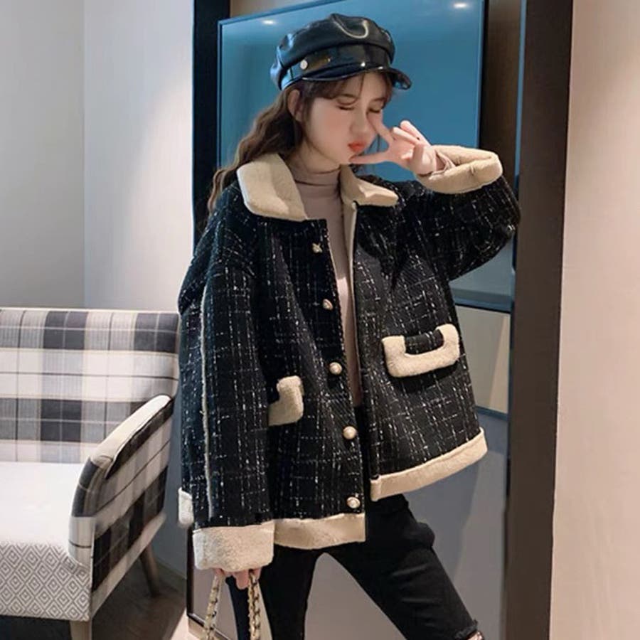ツイードボアジャケット 韓国ファッション 冬コート