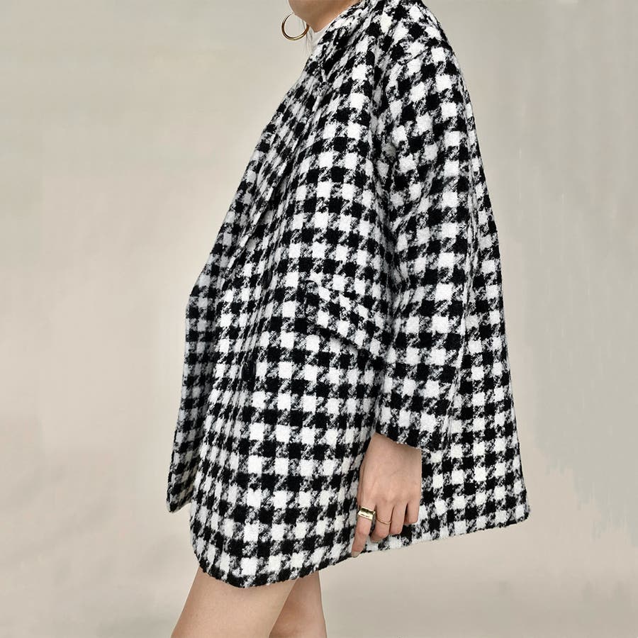 千鳥格子柄コート 中綿 韓国ファッション[品番：SHNW0005693