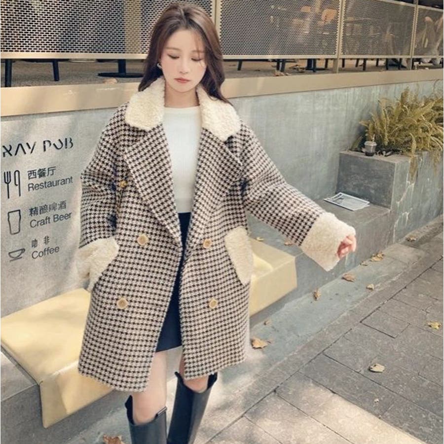 千鳥格子柄コート 韓国ファッション アウター