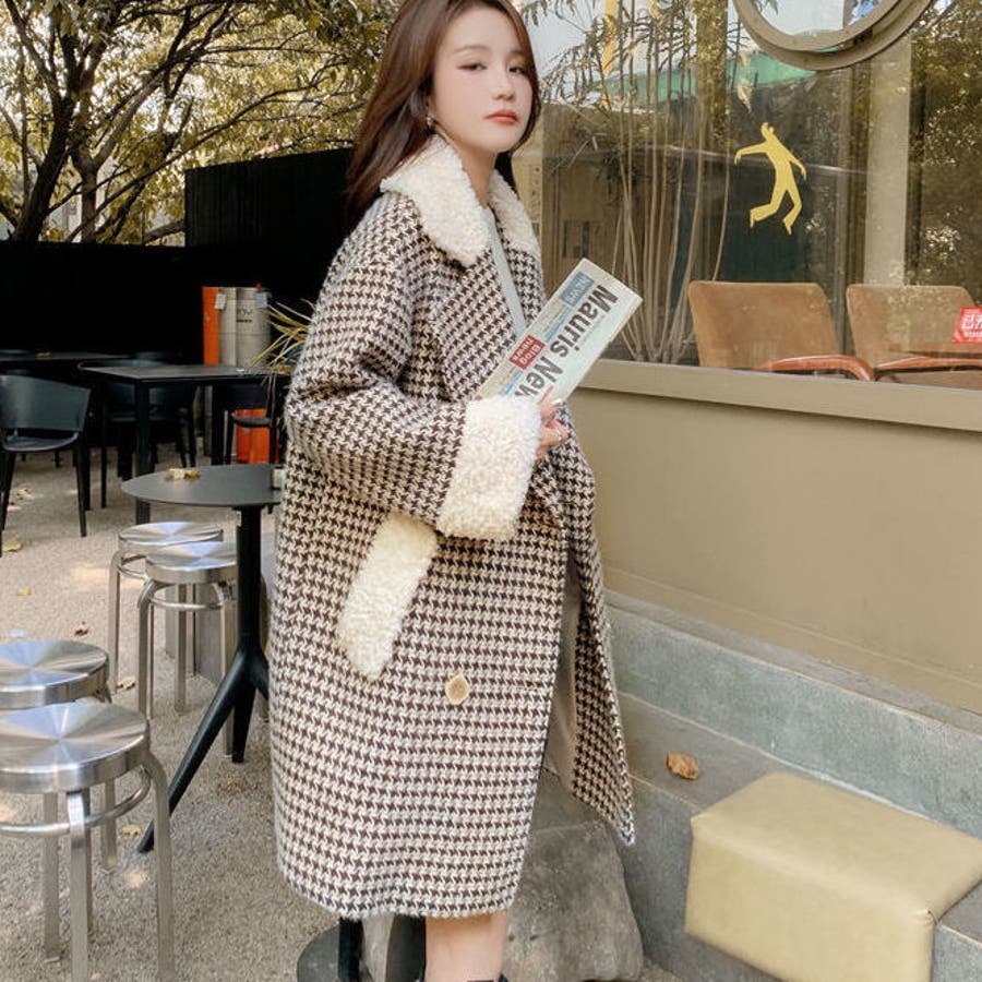 千鳥格子柄コート 韓国ファッション アウター