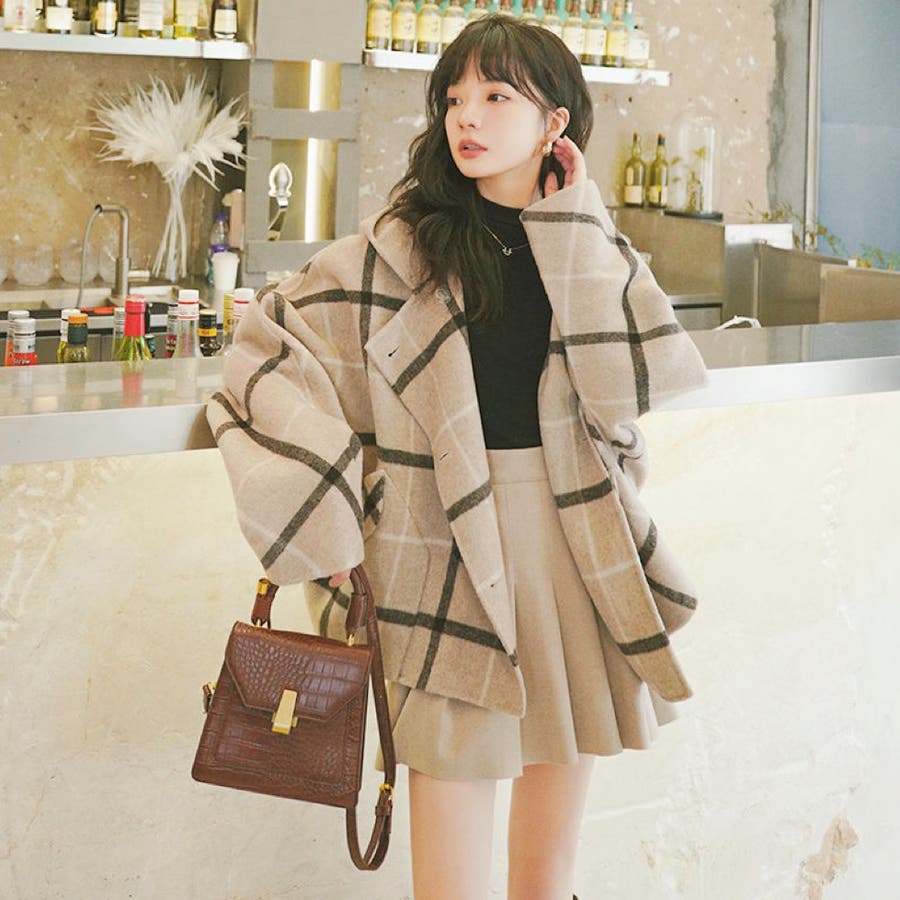 moyan ecri ダッフルコート コート ショートダッフルチェック