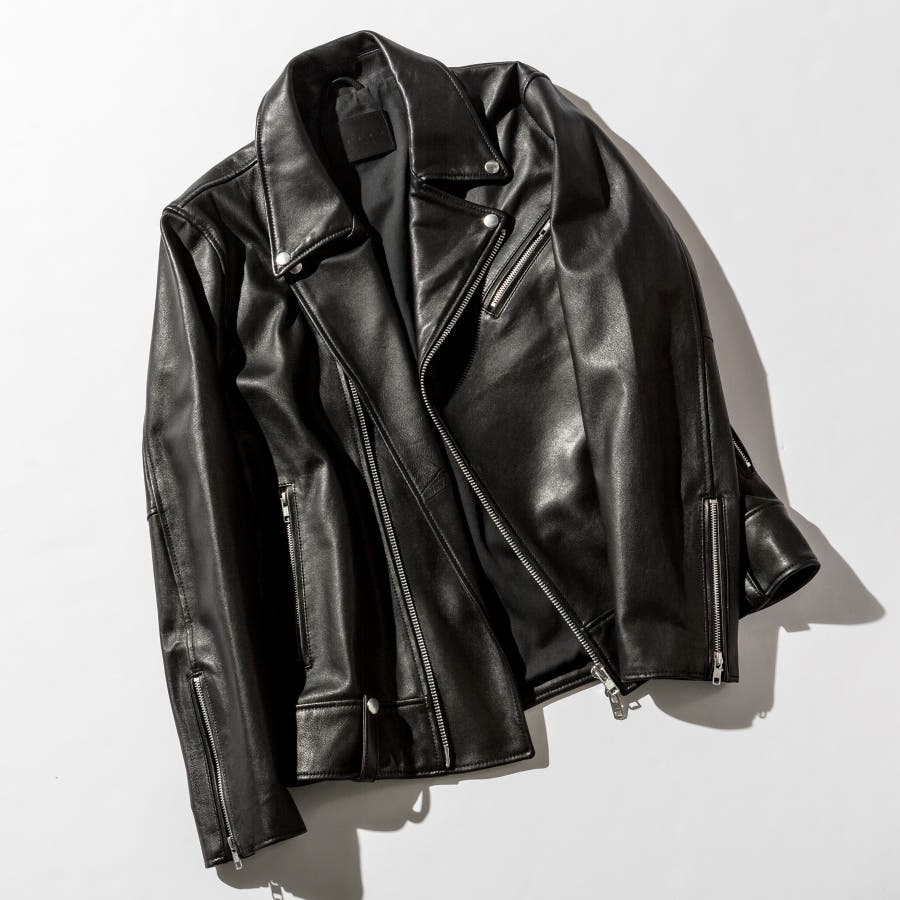 タグ付き】CINOH チノ ダブルライダース レザージャケット 38 黒 秋冬