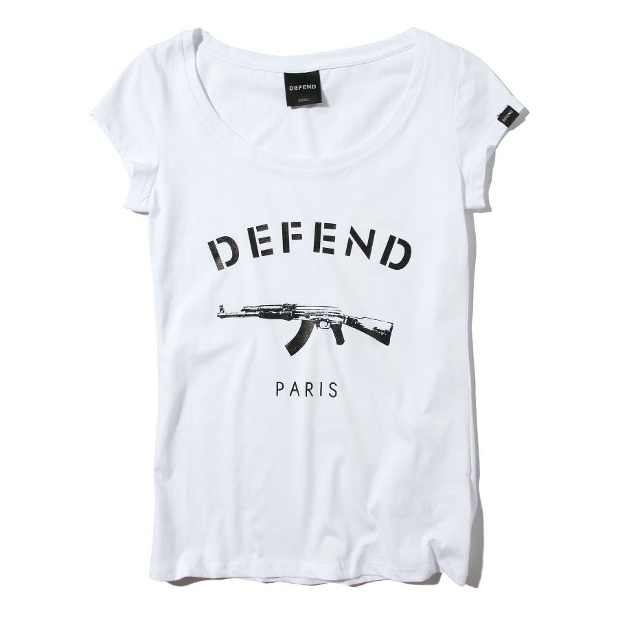DEFEND ディフェンド 拳銃ロゴプリント 半袖Tシャツ(M)(L)ホワイト白