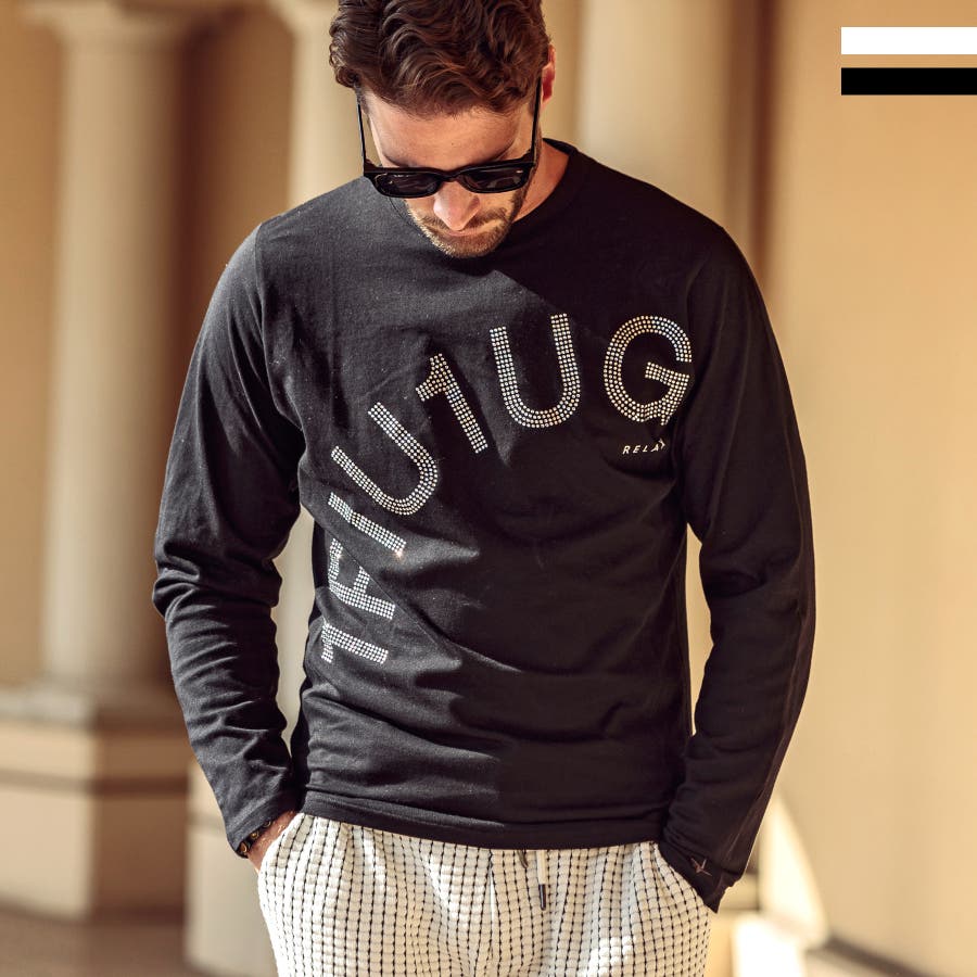 1PIU1UGUALE3 RELAX ラインストーンロゴ長袖Tシャツ[品番