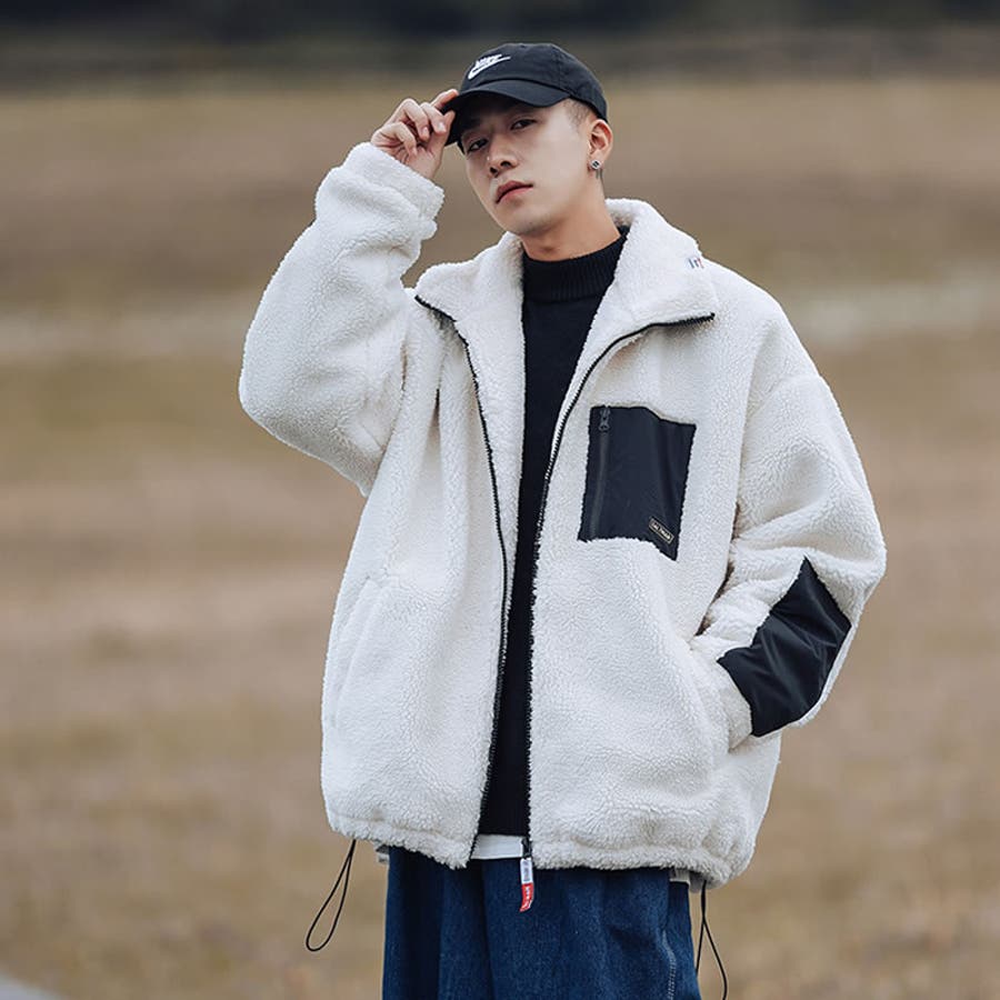 メンズ ストリート アウター ジャケット ホワイト ブラック 韓国 white2.jpg