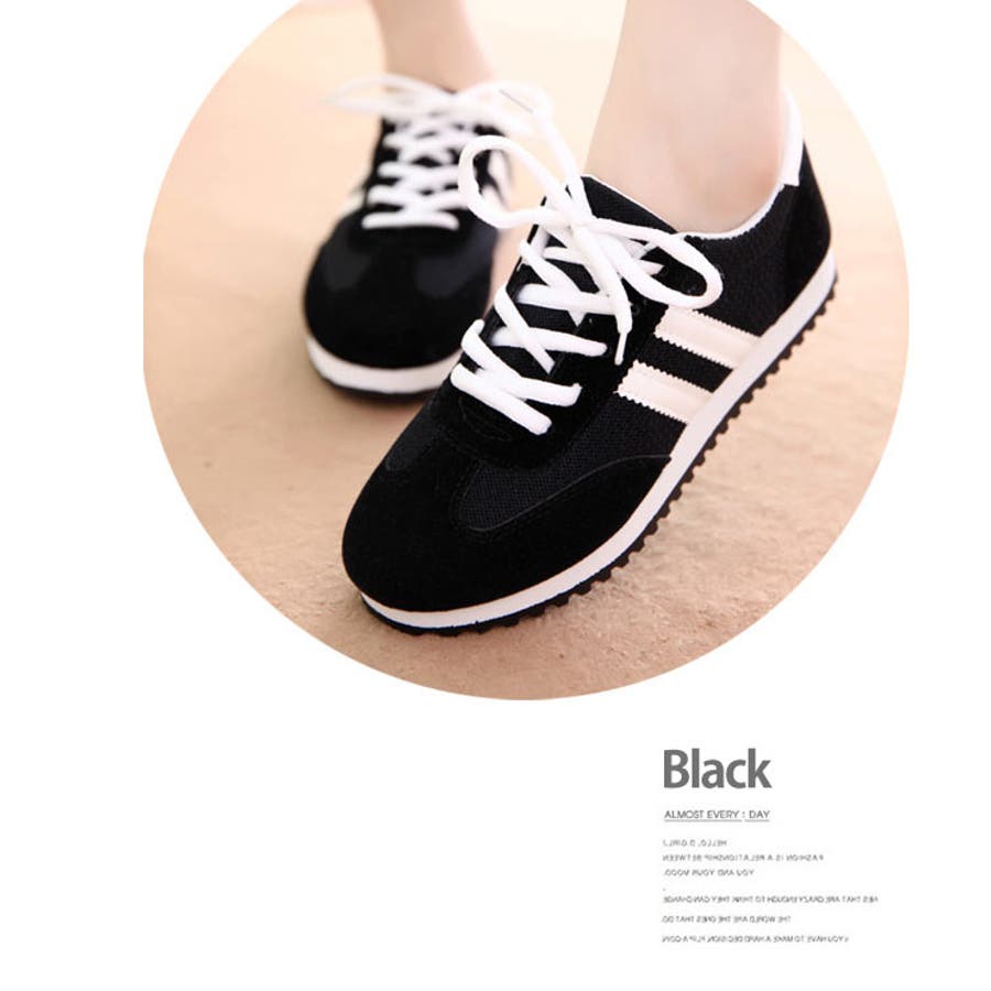 2本ライン スニーカー フラット レディース メッシュ ドレス