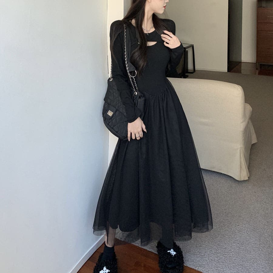 ロングフレアワンピース 胸開き レディース[品番:JRKW0004697 ロングフレアワンピース 胸開き レディース[品番:JRKW0004697
