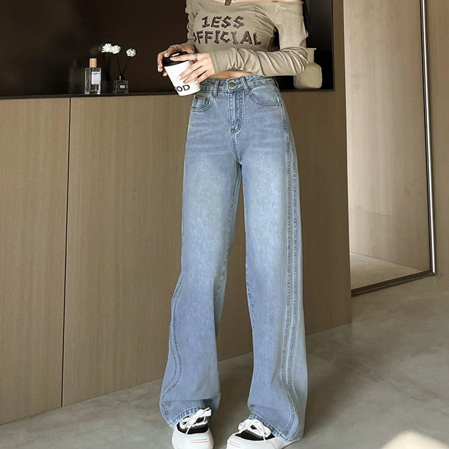 サイドラインデニムパンツ ジーンズ ジーパン[品番：JRKW0005358