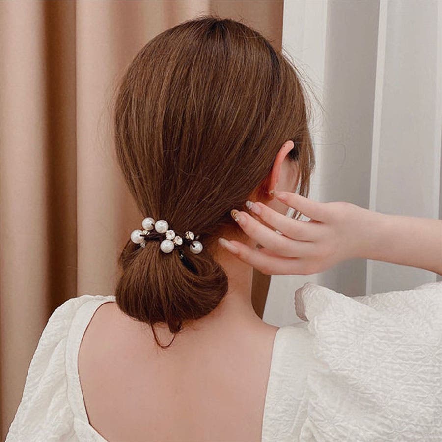 パールヘアゴム ラインストーン ヘアアクセサリー[品番：JRKW0003999