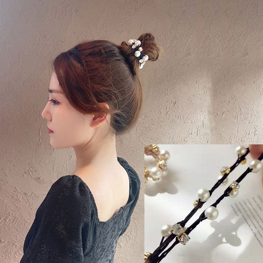 パールヘアゴム ラインストーン ヘアアクセサリー[品番：JRKW0003999