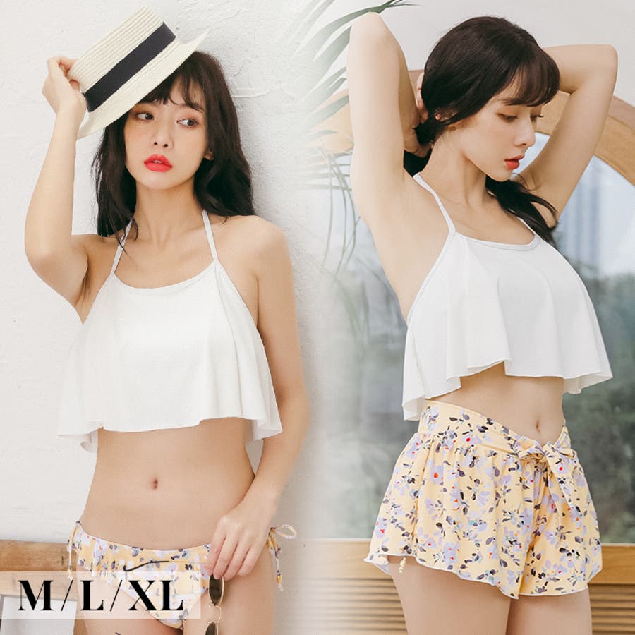 水着 レディース ショートパンツ付フレアトップスビキニセット