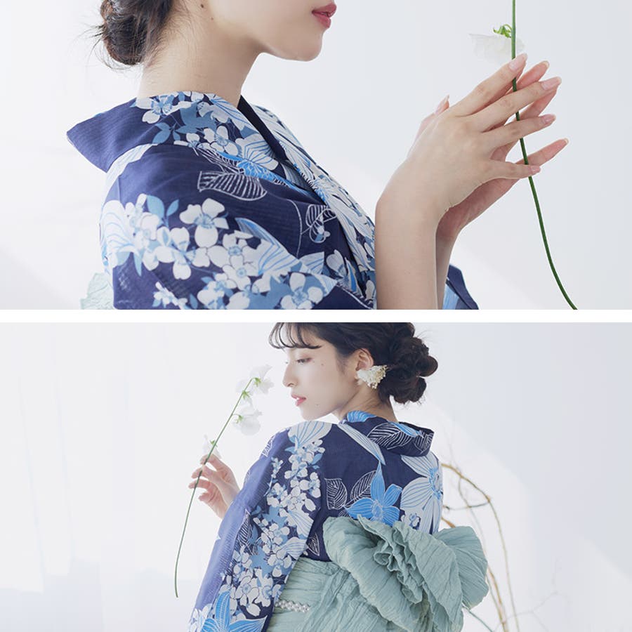 浴衣 Dita ありがたく 幻想鏡花水月 レディース 紺 黄色
