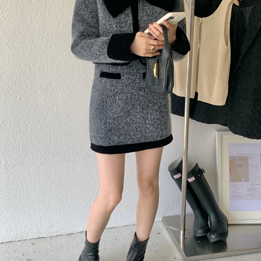 韓国ファッション高級ウールショートコートとスカートのツーピース  