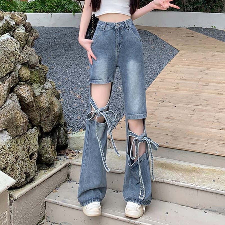 カットアウトリボンデニムパンツ　small RESEXXY ジーンズ デニム デニムパンツ 「追加生産分」カット