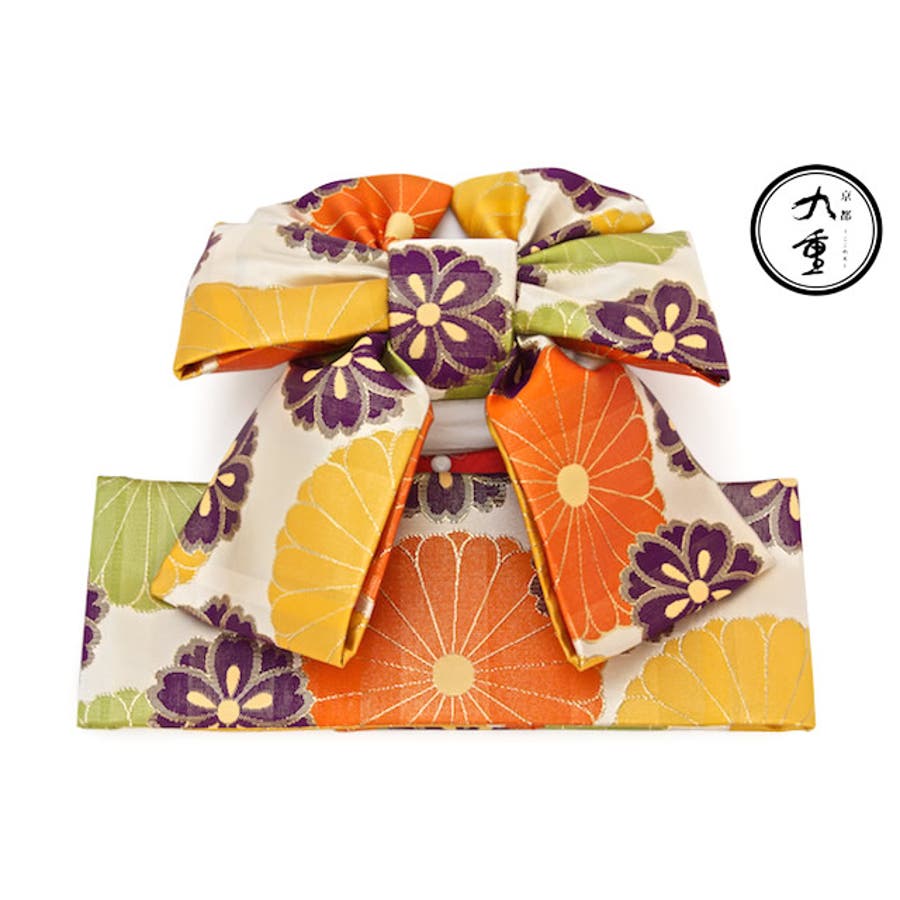 作り帯 七五三 子供用 ブランド 京都九重 クリーム 桜 菊 結び帯 【3歳