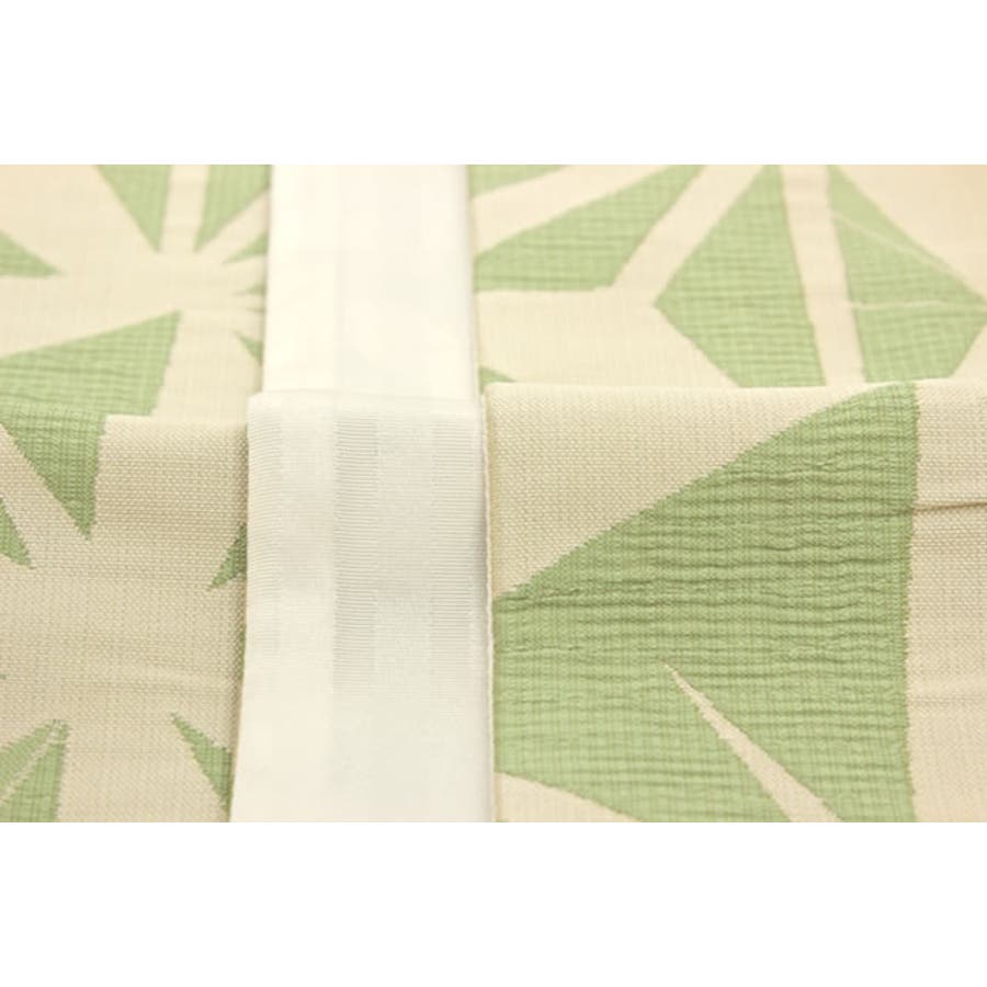 半幅帯 浴衣 小紋 夏着物 膨れ織り 黄緑 麻の葉 リバーシブル