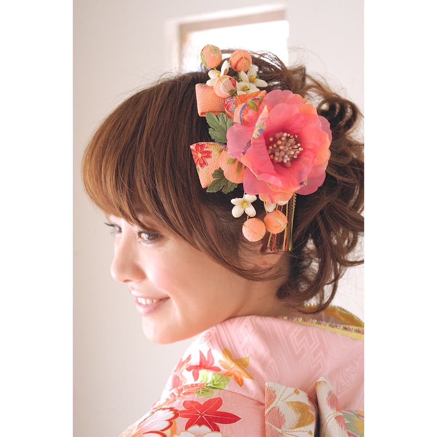 髪飾り 成人式 振袖 卒業式 袴 ピンク 和柄 組紐 花 [品番