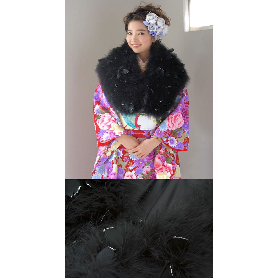 ショール 成人式 振袖 黒 白鳥 ラメ ドレス 和洋兼用 盛装[品番