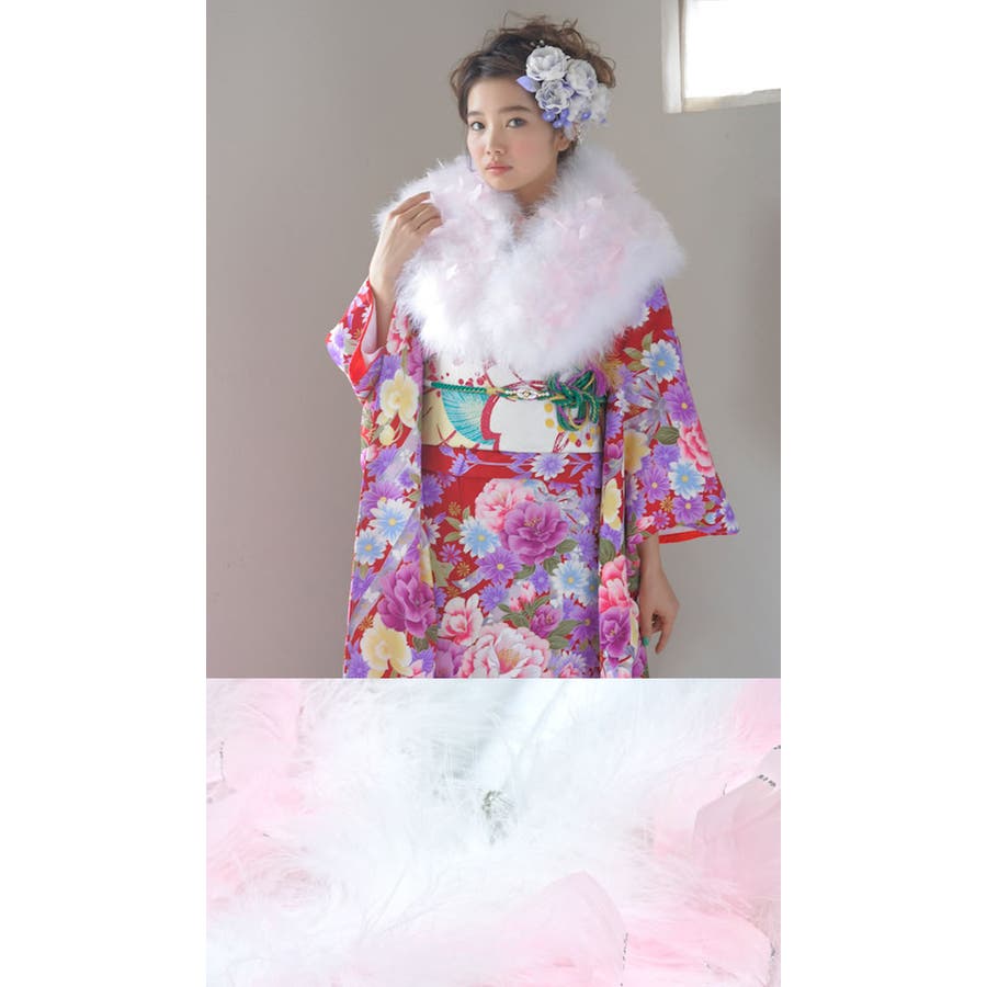 ショール 成人式 振袖 白 ピンク 白鳥 ラメ ドレス 和洋兼用 盛装[品番