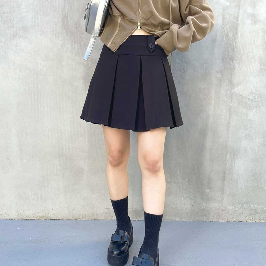 ベルト付ボックスプリーツミニスカート[品番：SPGW0003044