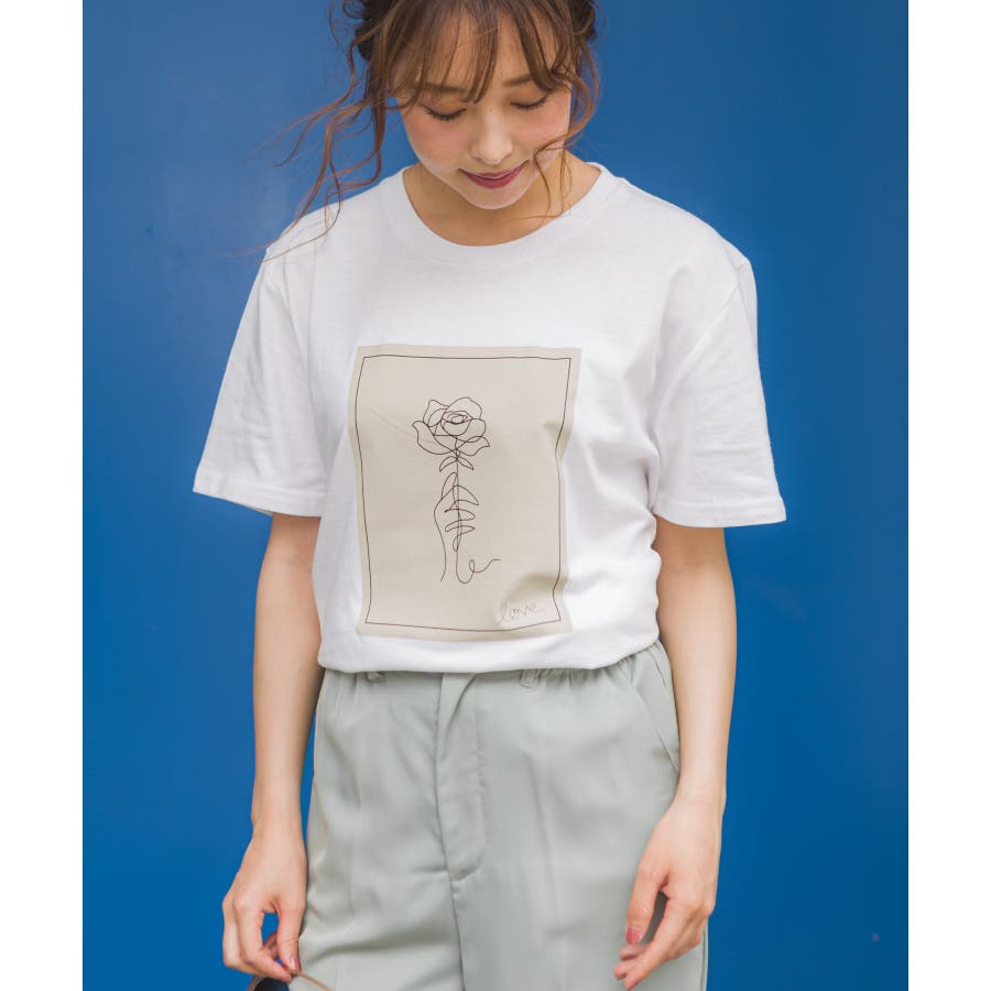 線描きバラプリント Tシャツ[品番：SPRW0007855]｜SpRay