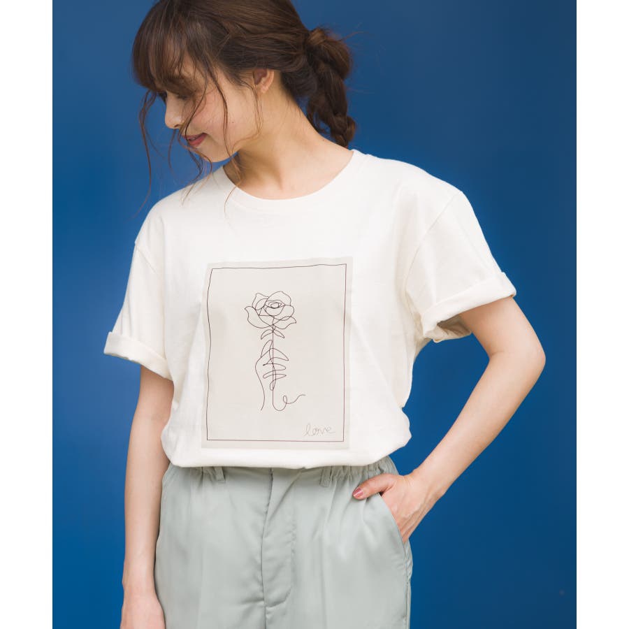 線描きバラプリント Tシャツ[品番：SPRW0007855]｜SpRay（スプレイ）の