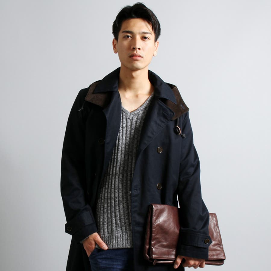 日本製 超高密度ツイル脱着フード付きロングトレンチコート