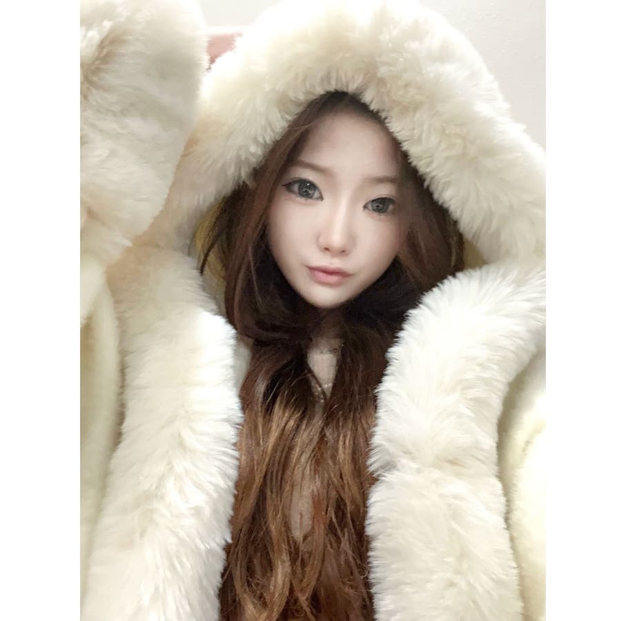 STYLEMIXER フード付きベージュフェイクファーコート STYLEMIXER