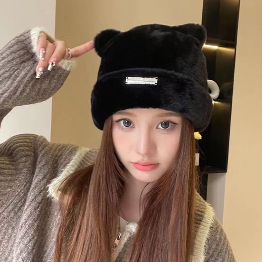 大人気新作 キャップ ねこ耳 フェイクファー 帽子 レディース ブラック モカ 帽子