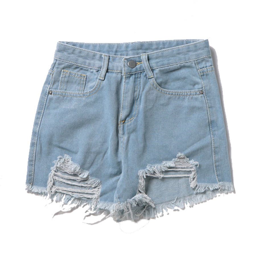 ショートパンツ デニムパンツ ダメージ加工[品番：XV000020775