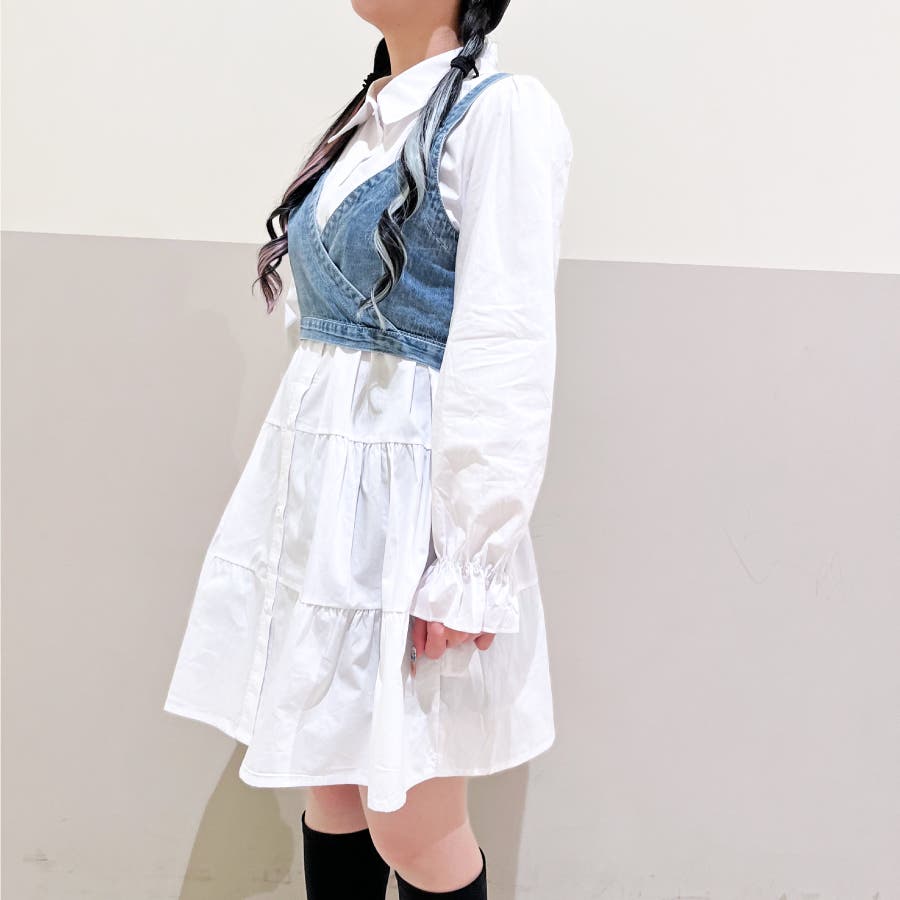 デニムビスチェ×シャツミニワンピースSET[品番：TAXW0009951]｜TAXI