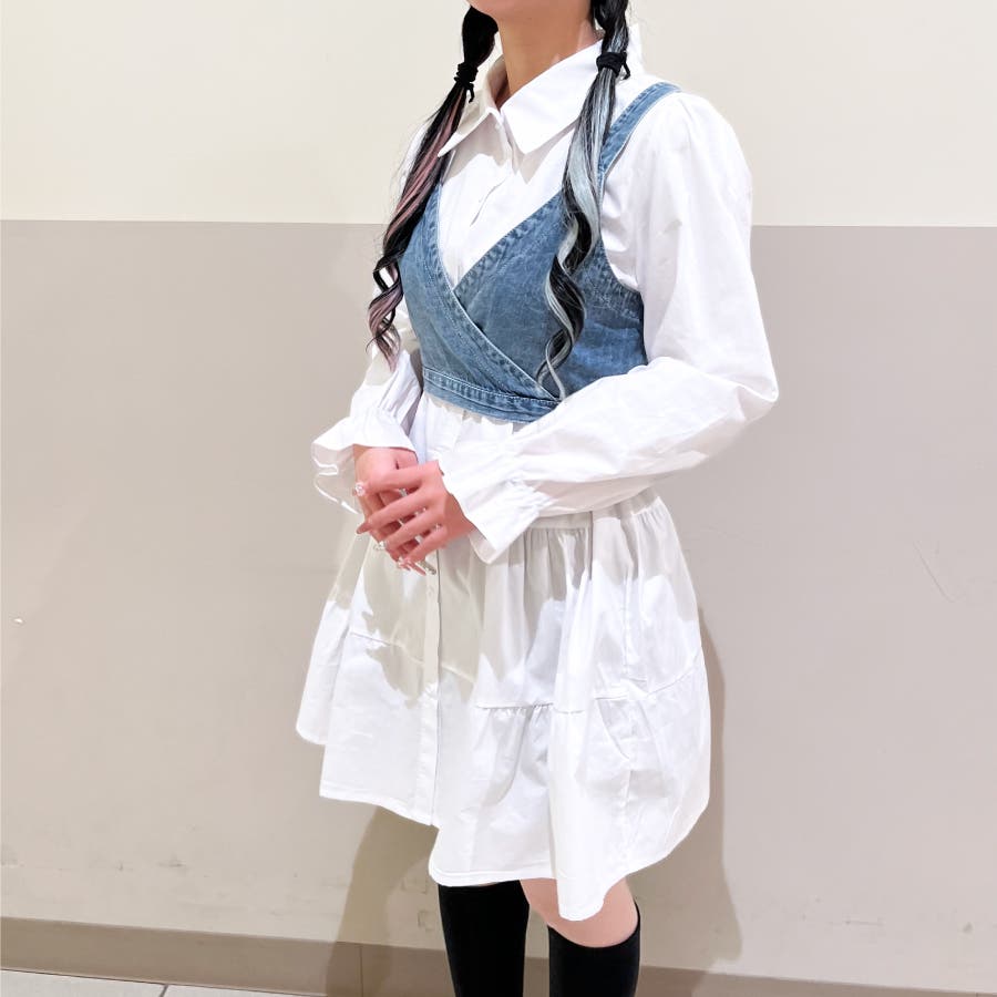 デニムビスチェ×シャツミニワンピースSET[品番：TAXW0009951]｜TAXI