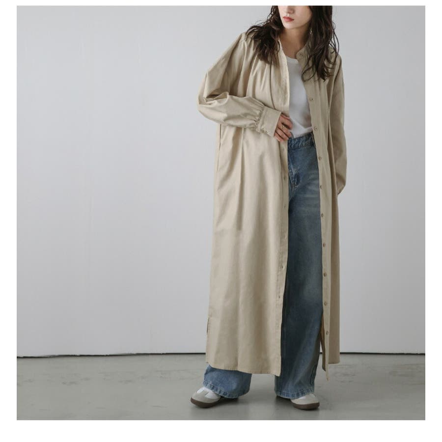 ロング丈 シャツワンピース バンドカラー[品番：SGBW0001824