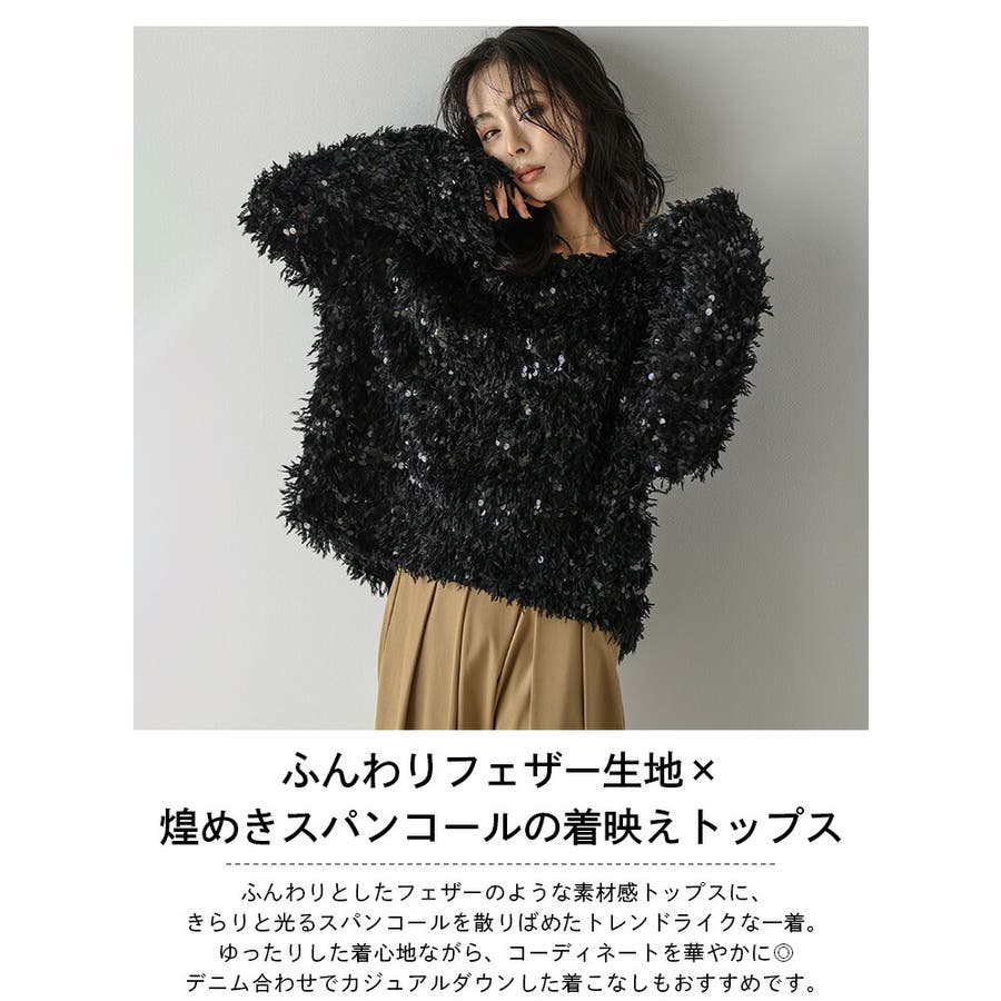 フェザーヤーン スパンコール プルオーバー[品番：SGBW0001833