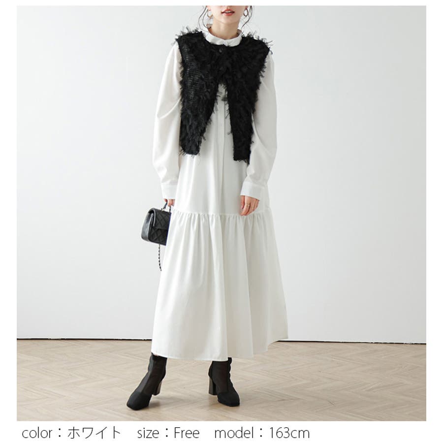 ティアード ワンピース カーキ、ホワイト、ブラック[品番
