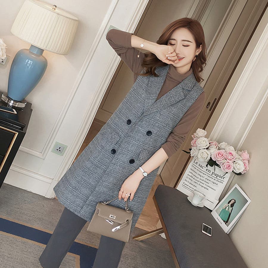 ベスト チェック ロングベスト 秋 秋服 BHOU001-3[品番