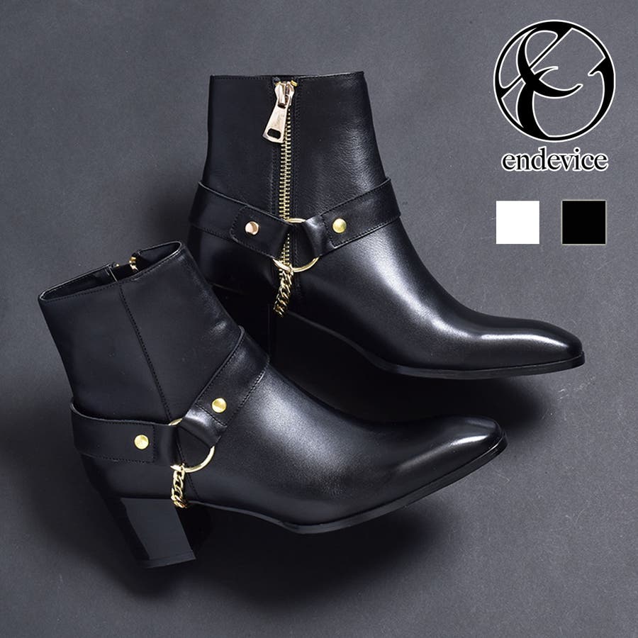 サイドジップ レザー リングブーツ / チェーン[品番