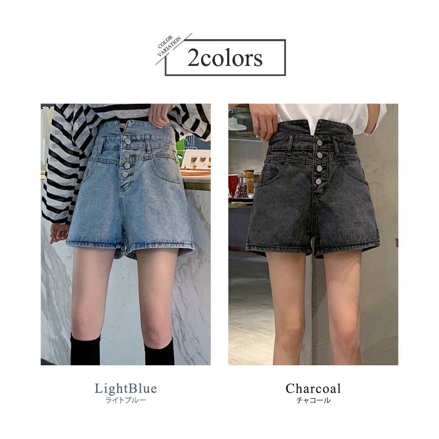 【ギフ_包装】 ショートパンツ デニムショートパンツ[品番 ハイウエスト パンツ