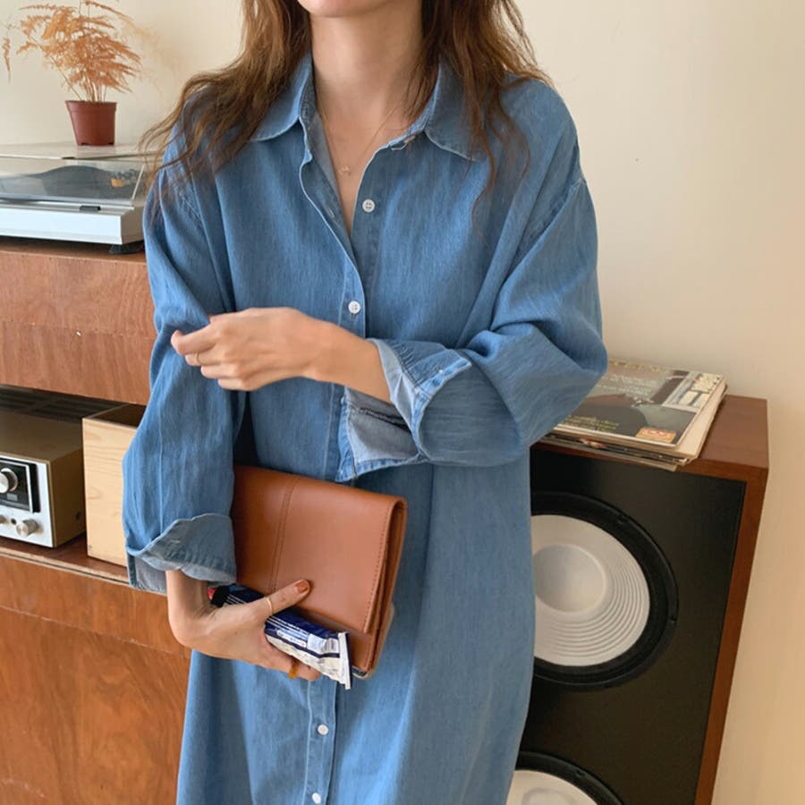 デニムワンピース 長袖 春服 秋物 前ボタン 前開き デニム