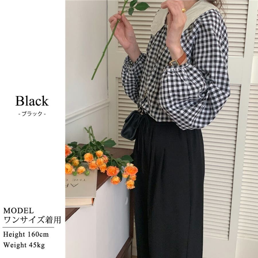 上品な ブラウス 長袖 ギンガムチェック[品番：TY000007647]｜teddyshop トップス