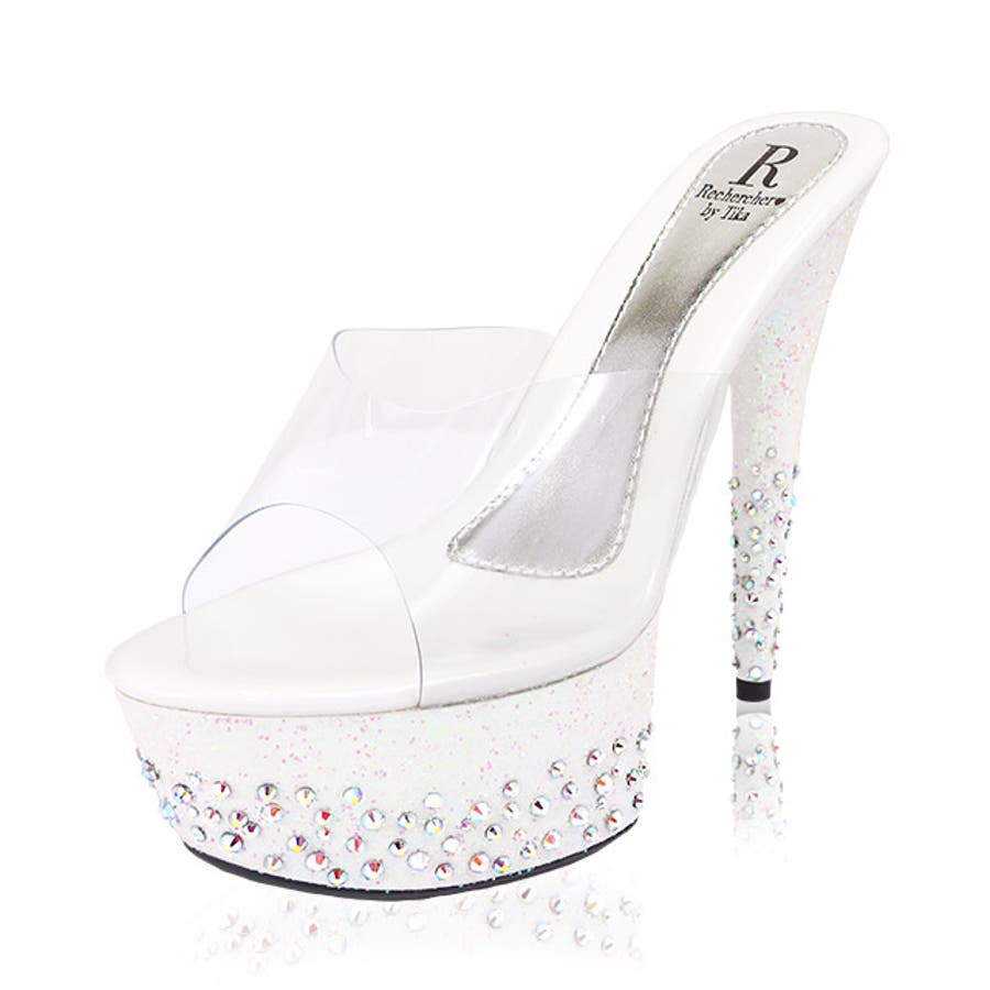 Rechercher ルシェルシェ パールメビジューデザイン厚底クリアサンダル