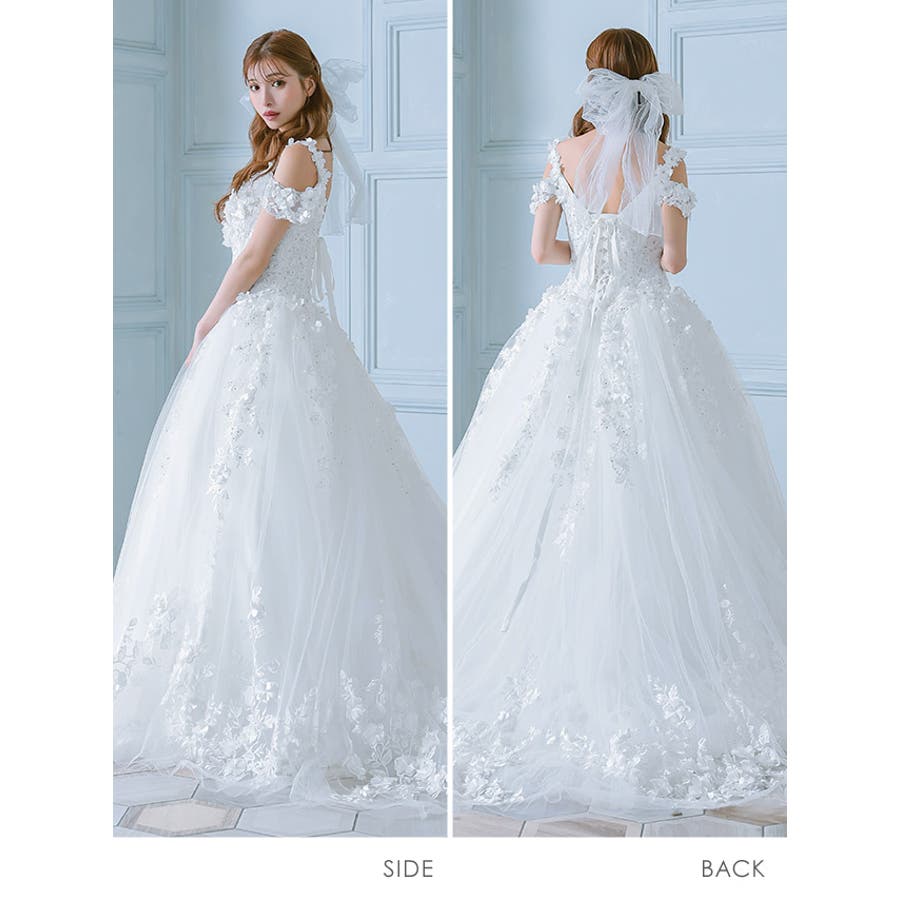 オープンショルダー立体フラワーボリュームロングドレス イベントドレス  豪華[品番：XK000012627]｜Tika（ティカ）のレディースファッション通販｜SHOPLIST（ショップリスト）