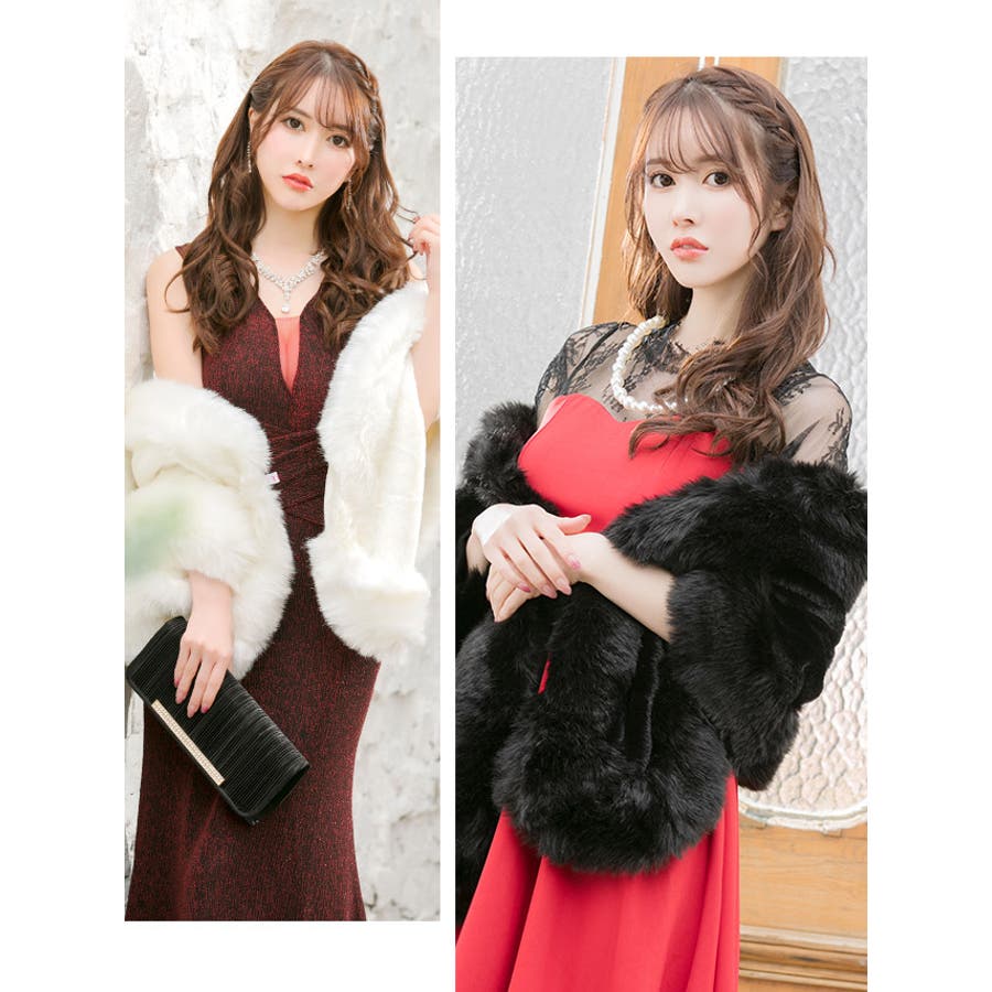 EGGKA ネクタイディテール付き豪華なフェイクファージャケット フェイクファージャケット｜結婚式パーティのレンタルドレス